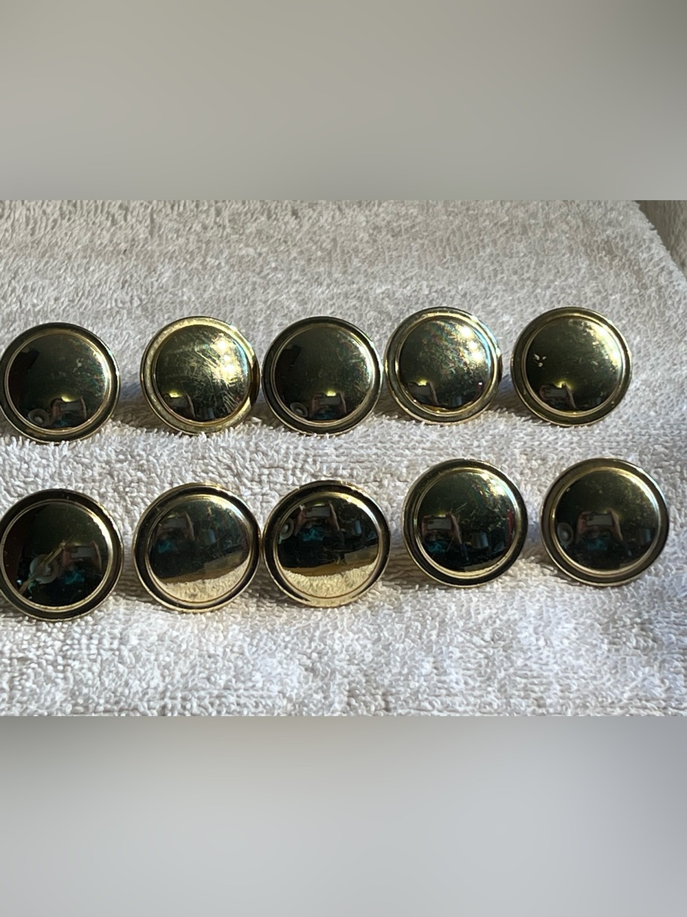 10 Vintage Amerock Polished Brass 1 1/4”Cabinet Knob Pulls 3443-1